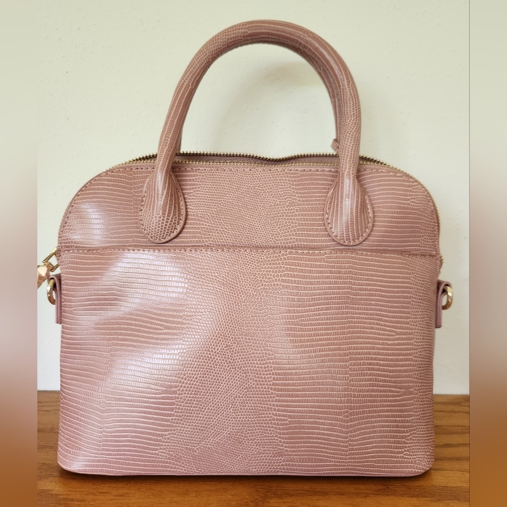Bebe Fabiola Stamped Lizard Dome Satchel  Pink NEW - Picture 3 of 12